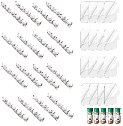 BOSOIRSOU 80 Gewürzgreifer-Clips, 16 Streifen Gewürzregale für 80 schwere Kunststoffgläser, Flaschen für Schranktüren, Nano-Tape-Aufkleber, selbstklebend