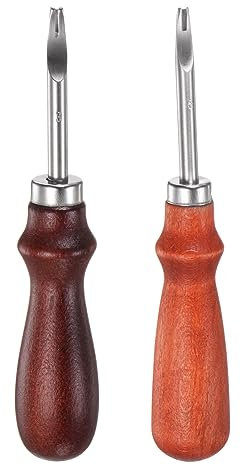 QUARKZMAN Cuero Borde Biseladores Herramienta 3# 1.2mm y 5# 1.6mm Acero Skiver Cuero Herramienta Cuero Borde Rebajado DIY Herramienta Borde Recortadora Corte con Madera Mango