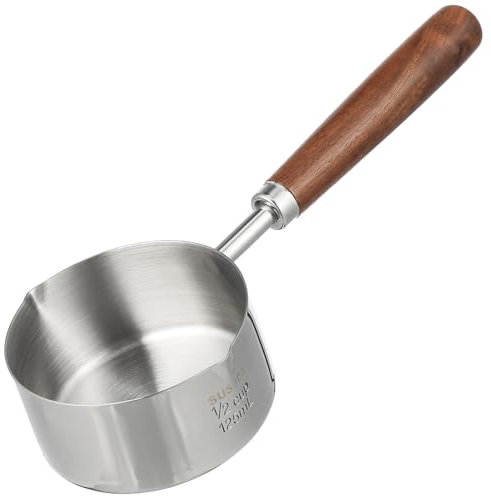 MAGICLULU Butterschmelztopf Butterwärmer Edelstahl-Kochtopf Mit Ausgießern 125-Ml-Milchwärmer Für Den Herd Mit Holzgriff Türkische Kaffeemaschine Soßenwärmer