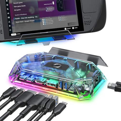 JSAUX 12-in-1 RGB Docking Station for Steam Deck/ROG Ally/Legion Go-HB1201B | 4K@120Hz HDMI & DisplayPort, VRR Supported, 100W PD Charging, USB 3.2, Gigabit Ethernet, 6 RGB Modes, SD/TF Slots, 3.5mm Jack