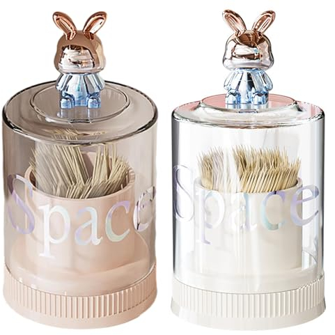 2 Pièces Boîte à Cure-Dents, Pot à Cure-Dents, Porte Cure-Dents Lapin, Porte-Cure-Dents Blanc et Rose, Mignon Lapin Porte-Cure-Dents, Boîte à Cure-Dents de Dessin Animé, pour Cure-Dents, Coton-Tiges
