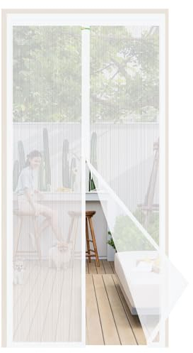 Sekey Fliegengitter Balkontür Magnet | Insektenschutz Tür/Balkontür | Ohne Bohren, Klett-Magnet-Montage | Katzensichere Verstärktes Polyester Anti-Reiß | Verbreitertes Klebeband |90x210 cm Weiß