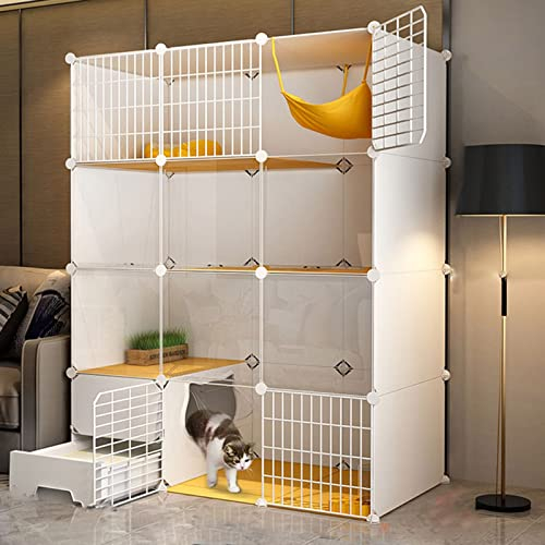 Indoor Großer Katzenkäfig - Katzenkäfig Kleintierkäfig Drahtzaun mit Katzenklo für 1-2 Katzen, Kaninchen, Kleintiere (Bianco 111 * 49 * 147 cm)