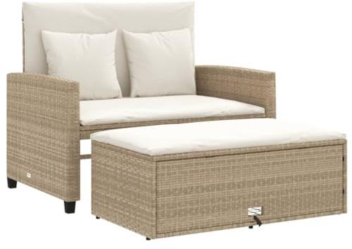 vidaXL Trädgårdssoffa med kudde, 2-sits, utomhussoffa med pall med förvaringsfack, soffa med avtagbart överdrag, trädgårdsmöbler, trädgårdsdekor, beige, poly rotting
