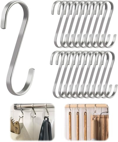 20 Pièces Crochet en S Metal, Crochets S de Suspension Acier Inoxydable Accroche Ustensiles de Cuisine, Crochets et Patères pour la Maison, Crochet à Tasse pour Outils de Jardin, Charge Maximale 10kg