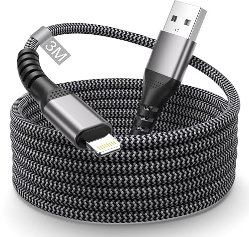 iPhone laddningskabel 3M lång, USB Lightning kabel 3M MFi-certifierad, nylon iPhone-kabel USB Lightning laddningskabel iPhone snabbladdningskabel för Apple iPhone 14 13 12 11 Pro Max/XS/XR/8/7/6 Plus