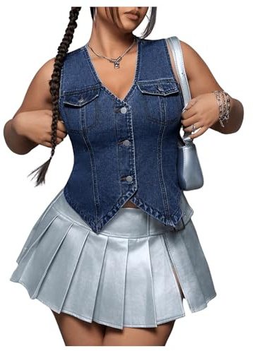 Floerns Women's Plus Size Sleeveless Button Down Jean Vest V Neck Denim Jacket Dark Wash 2XL