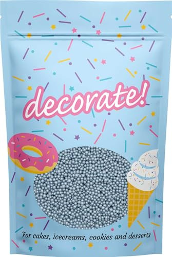 decorate! - Pearls - Shimmer Pastel Blue Cake Topper Sprinkles - 500g Edible 4mm Ball Cupcake/Cake Decorations - For Weddings, Christenings & Mermaid, Bluey and Stitch Themed Parties