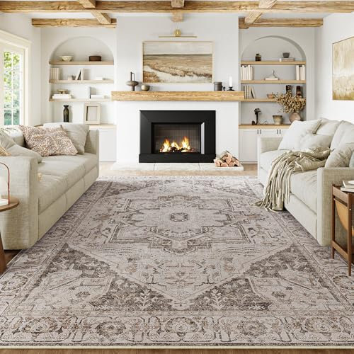 HUGEAR Vintage Braun Waschbarer Teppich Wohnzimmer 240x300cm Retro Rugs for Living Room Weich rutschfest Groß Tepich Kurzflor Schlafzimmer Carpet Living Room Bedroom Esszimmer Teppiche Büro