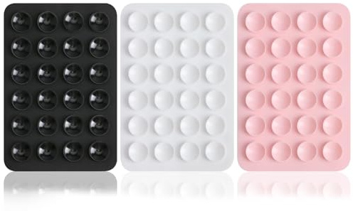 LKTFATD 3 Pack Phone Silicone Suction Pads: Sucker Pad with Sticky Grip for Wall, Shower Mirror & Car – Multipurpose Phone Holder (White, Black, Pink)