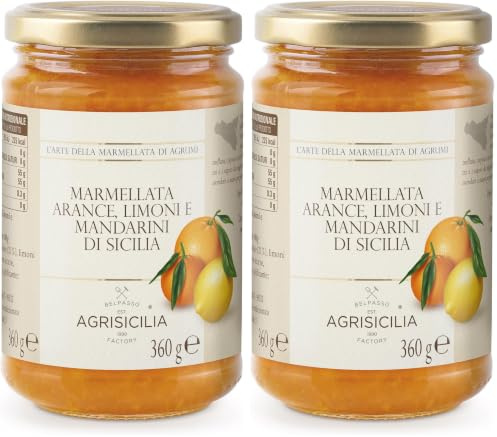 Agrisicilia Marmellata di Agrumi Siciliani: Arance, Limoni e Mandarini, frutta di Alta Qualità – 360 grammi (Confezione da 2)