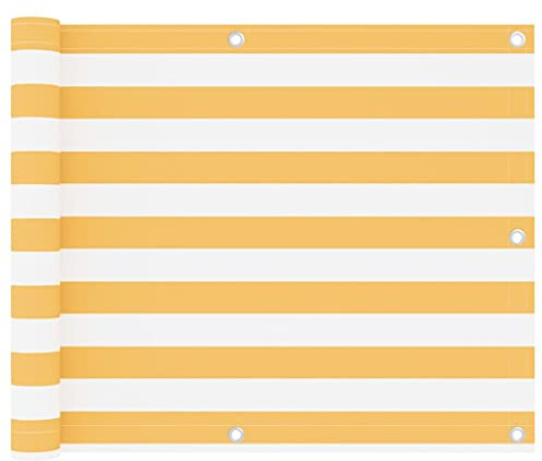 Hovothy Balkonbespannung Balkonsichtschutz Sonnenschutz Sichtschutz Moderne Balkonverkleidung für Schutz der Privatsphäre Balkon Dekoration Winddicht und UV-beständig Weiß und Gelb 75x600 cm