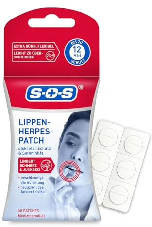 SOS Lippenherpes Patch (30 Patches) – Herpes Pflaster | bei Lippenbläschen - lindert Juckreiz & Schmerz - schützt bis zu 8h - diskret & überschminkbar - Hydrokolloid Technologie