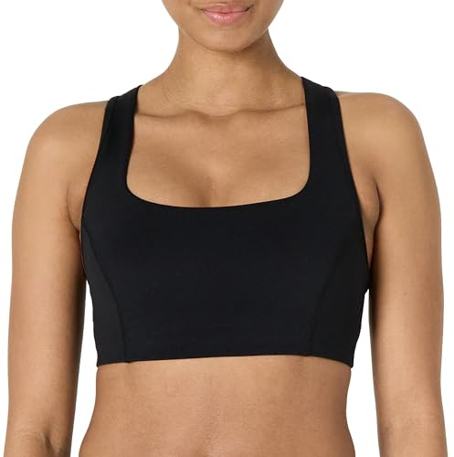 Amazon Essentials Women's Active FormFlex Buttery Soft Light Support Square Neck Racerback Sports Bra, Black, XL
