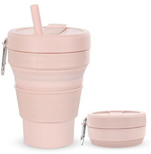 Peelanmall Vaso plegable To-Go de 473 ml con tapa y pajitas – Vaso para batidos, taza de café plegable, fiambrera Umami Nestbares Nestbares Umami, libre de BPA, ahorra espacio y respetuoso con el