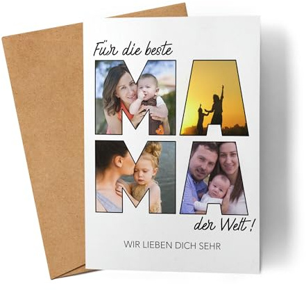 Kiddle-Design Mama Karte Personalisiert - Geburtstagskarte mit Bildern Geschenk zum Muttertag Geburtstag selbst gestalten - Grußkarte Muttertagskarte bedruckten Lassen, Faltkarte inkl. Umschlag