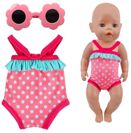 LIUYIDM Simset för dockor, dockkläder sommar 2 stycken docktillbehör kläder kläder, med baddräkt solglasögon, baby docktillbehör, baddräkt docka, för 35–45 cm simdocka