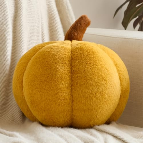 Znhinery Pumpkin Pillows, Halloween Fall Throw Pillow, Pumpkin Shaped Pillow for Couch, Cute Stuffed Pumpkins, Autumn Decorative Cushion (Yellow, 11 Inches)