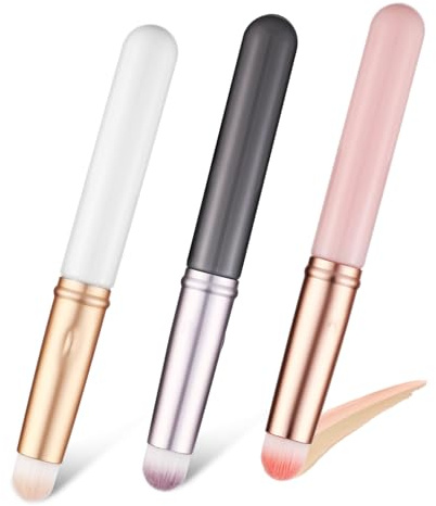 VICASKY 3 Stück Concealer Pinsel und Lippenpinsel Mini Make Up Pinsel für Präzise Anwendung Sanfte Synthetische Fasern Geeignet für Concealer und Lippenstift Rosa und Weiß