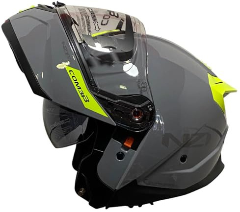 NZI Combi 3 Duo Nouveau Gris Amarillo - Casco de Moto Modular Abatible con Visor Solar - Unisex Hombre y Mujer - Homologado P/J ECE 22.06