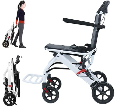 Sedia a rotelle pieghevole, sedia da viaggio leggera e portatile per adulti, sedia a rotelle compatta per mobilità dei transiti, telaio ergonomico in acciaio al carbonio, ruote in PU, cinghia di