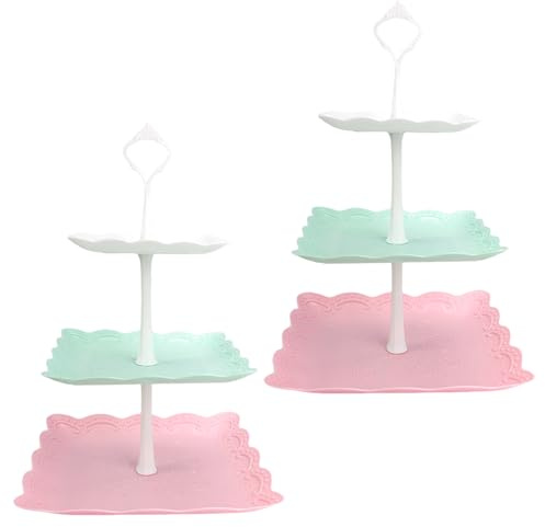 Zoyiancy Confezione da 2 espositori per torte a 3 livelli, quadrati, in plastica, per dessert, cupcake, frutta, caramelle, piatti, piatti, piatti, piatti, per compleanni, matrimoni, tea party
