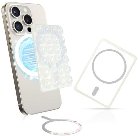 Ventosa per Telefono Magnetico, Compatibile con Cover MagSafe, Trasparente | con anello metallico, rimovibile, per Smartphone, Ideale per Selfie e Video a Mani Libere su TikTok e Instagram