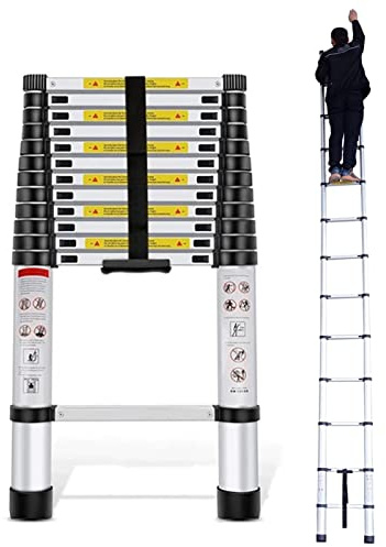 7m Telescopic Extension Ladder - Durable Aluminum 150kg Load Capacity Lightweight & Compact Design Perfect for Indoor/Outdoor Rooftop Loft Attic & RV Use