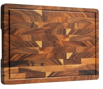 FYCTIO Walnut Wood Cutting Board, End Grain Wooden Cutting Boards for Kitchen, Chopping Block with Deep Juice Groove & Handles, Gift Box, 16.5x11.6x0.8