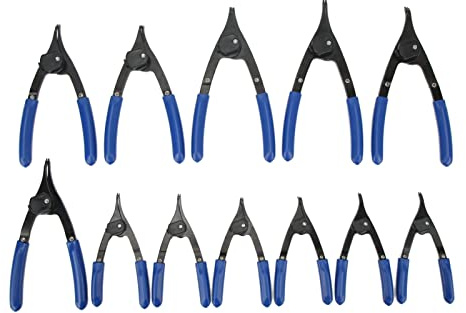 Juego de 12 Pinzas para Anillos de Retención, Mandíbulas Rectas y Curvas, Universal para Anillo Interno y Externo - Construcción Robusta, Mango Ergonómico, Ideal para Reparación
