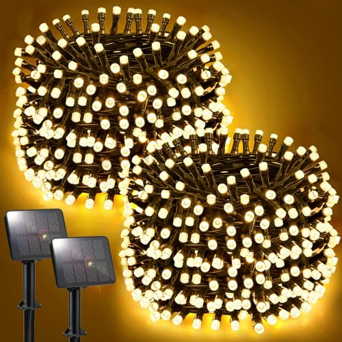 FFZZKJ Solar Lichterkette Aussen Insgesamt 240LED 24M Solar Lichterkette Outdoor Wetterfest 8 Modi IP44 Wasserdicht 12M*2 120LED*2 für Garten Terrasse Baum Hof Party, Warmweiß