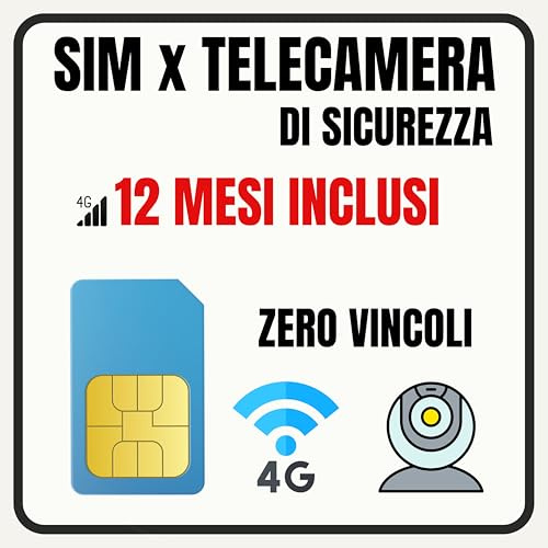SIM Dati per Telecamere di Sicurezza – 10GB/Mese per 12 Mesi Inclusi – SIM Internet per Videosorveglianza 4G per Telecamera, Router, Modem e Antifurto