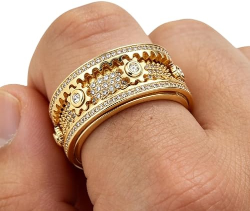 Spinner Gear mindfulness ring – tyst roterande mekaniskt band, finger avslappningsleksak | Tyst fidget, ångestreducerare, för dig, meditation, stressreducering, rotationstillbehör F