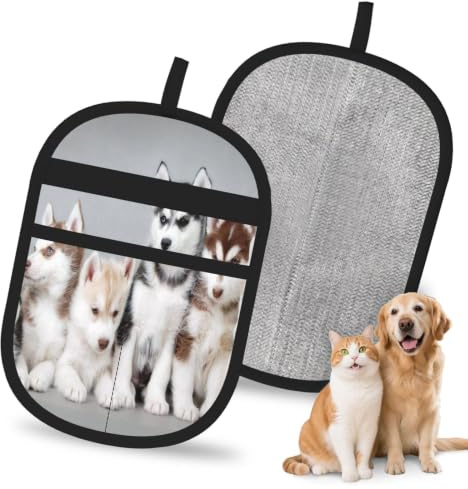 Meymuise Tierhaarentferner, Lustiges Husky-Design | Haustierreinigungshandschuhe, waschbar und rutschfeste Zauberbürste für Teppiche, Autositze, Kleidung und Küche, geeignet