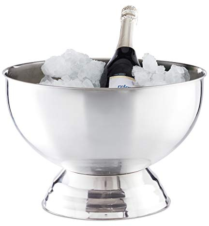 Relaxdays Cestello Ghiaccio, Ciotola XXL Portaghiaccio per Vino, Champagne, Acciaio, Porta Bevande, D: 36,5 cm, argento