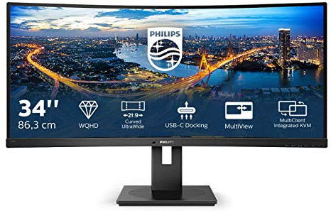 Philips 346B1C - 34 Zoll WQHD Curved USB-C Docking Monitor, höhenverstellbar (3440x1440, 100 Hz, HDMI, DisplayPort, USB-C, RJ45, USB Hub) schwarz