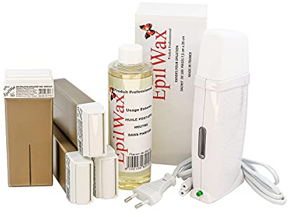 EpilWax Royal Complete Epilation Kit mit: Professionellem Wachswärmer 4 Roll-On Wachs 100 ml aux Chocolat, 100 Epilierstreifen, 1 Flasche 250ml Öl nach der Epilation (Royal Serie Chocolat 4)