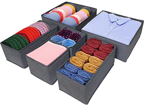 PANMAY 6er Schubladen Ordnungssystem Kleiderschrank Organizer, Faltbare Aufbewahrungsbox Stoff，Waschbarer,Schubladen-Organizer,Faltbare Stoffbox für Socken, Unterwäsche, BHS, Krawatten und Schals