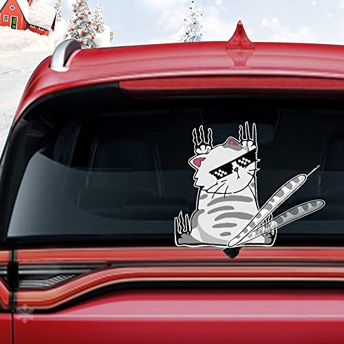 Cute Dog and Cat Rear Wiper Sticker, Nouiroy Funny Puppy and Kitten Waving Tail Decal Stickers Car Rear Window Docoration 3D Art Decal Back Windshield Vinyl Sticker for SUV Rear Wiper (White Cat)