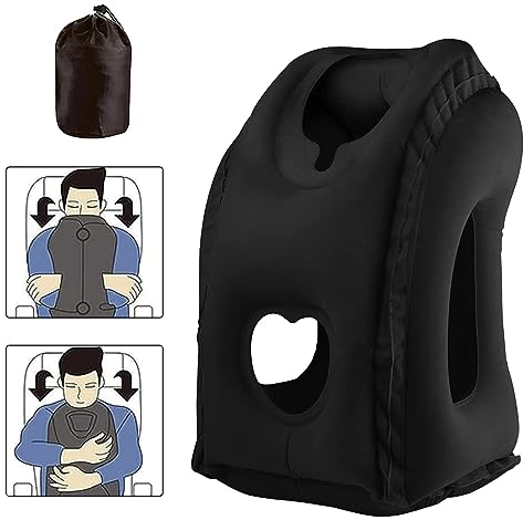 Elitecran Portátil Cojín de Viaje, Almohada Cervical Inflable para Avión para el Cuello, Almohada de Viaje Apoyacabezas Reposacabezas ara Coches, Autobuses, Trenes, Oficina, Siestas, Camping (Negro)