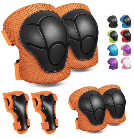 CKE Barnknäskydd för barn, armbågsskydd, skyddsanordningar för pojkar, flickor, 3–8 år, barn, skyddsutrustning set för skridskoåkning, cykling, cykel-orange