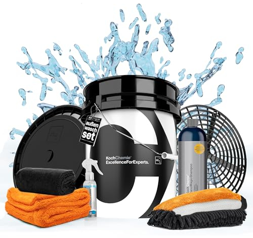 Auto Reinigungsset Außen | Koch Chemie: Wascheimer 20 Liter + Deckel + Grit Guard Einsatz + Nano Magic Shampoo 750ml + Allround Quick Shine 140ml | Nuke Guys: Gamma Dryer Trockentuch + Waschhandschuh