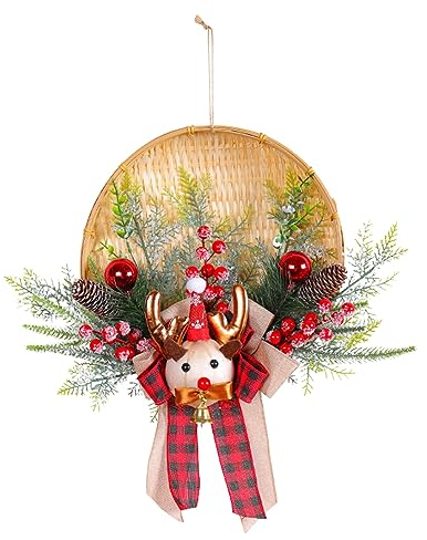 Kielsjajd Weihnachtskranz Tür, Türkranz für Weihnachten, Bauernhaus Weihnachtskranz Türkranz, Treppengirlande, Weihnachtsgirlande für Treppen für Adventskranz, Weihnachtskranz, Basteln (C, One Size)