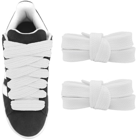 UamGlsob 3/4 tum feta skosnören för Adidas Campus 00-talsskor, 81 cm – 153 cm längd platta tjocka breda skosnören ersättningssnören, Vitt, 54 (140 cm)