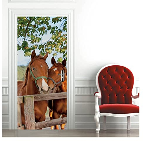 Türtapete Selbstklebend Pferd Türaufkleber Türabdeckung Selbstklebende Tapete Küche Wandposter Hirsch Heimdekoration Wandbild Pvc (Farbe : N, Größe : 95x215cm)
