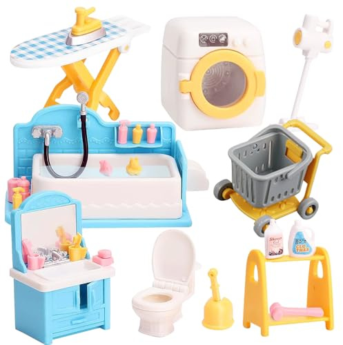Fiotha Mueble para Casas de Muñecas, Cocina de Casa de Muñecas, 34 Juegos de Muebles en Miniatura, Incluye Mobiliario y Accesorios (Juego de baño)