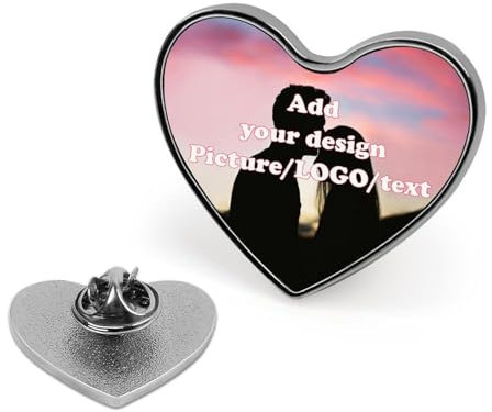 Personalisierte Anstecknadel mit Individuellem Foto/Logo – Anpassbare Erinnerungsnadel In Herzform mit Ihrem Eigenen Bild, Text, Logo, Geschenk für Männer und Frauen, Personalisiert, 2,5 X 2 Cm