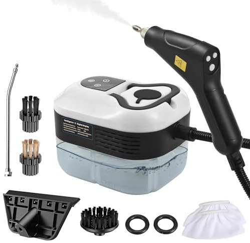 Irishom Steam Cleaner with 6pcs Accessories Touch Screen 6 Levels Adjustable 105℃/221℉ Deep Cleaning Steamer with Portable Handle 1200ml/40.5oz Water Tank for Sofa Window Glass Kitchen Laund