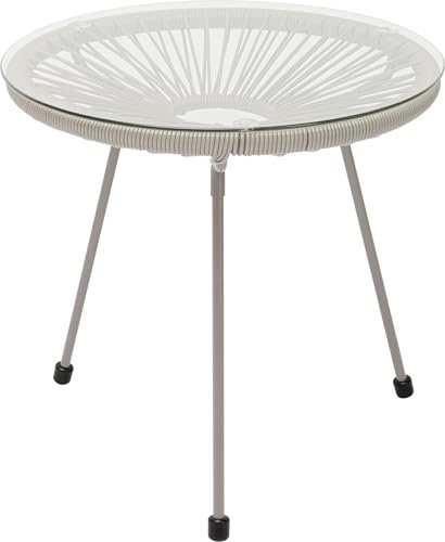 Kare Design Beistelltisch Acapulco Mono Greige, Indoor Outdoor Retro-Design | Kleiner Gartentisch, Tisch, Couchtisch für Balkon, Garten, Terrasse, Greiges Stahlgestell, Glas, 50x50x50 cm (H/B/T)