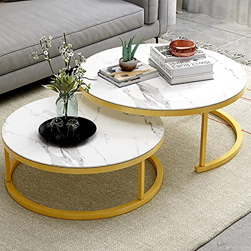 YHKJLYH Set med 2 moderna nestbord, nest soffbord, runt sidobord för soffa, sidobord för vardagsrum, härdat glasbord och svart metallram (70 cm stor och 50 cm p